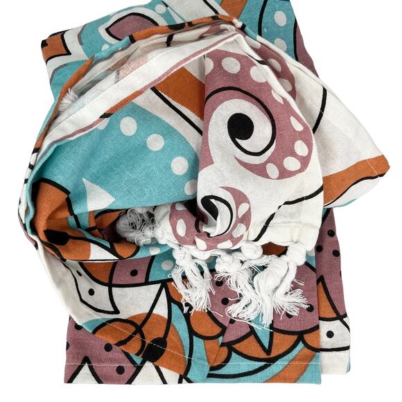 Tapestry Throw College Dorm Apartment 60in x 60 in Turquoise Coral New - Picture 6 of 14